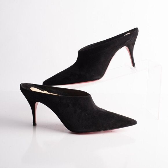 Christian Louboutin Womens Black Quart 80 Suede Leather Heels Mules Slides 36 6 - Picture 1 of 11